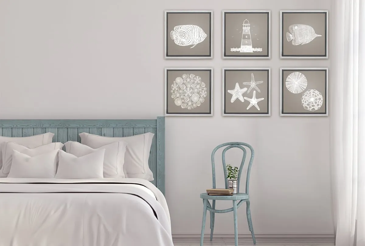 Lighthouse White on Beige | Canvas Wall Art Print