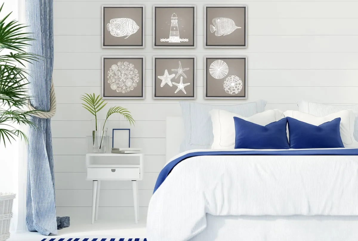 Lighthouse White on Beige | Canvas Wall Art Print