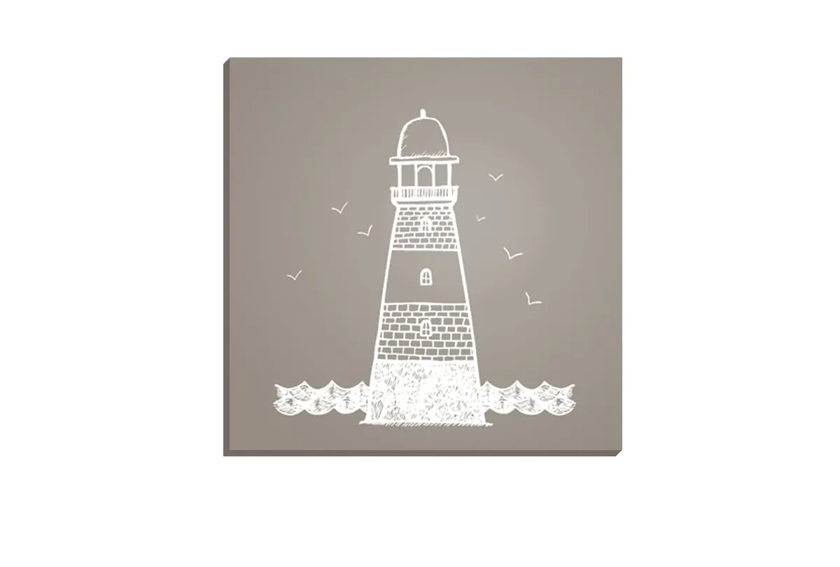 Lighthouse White on Beige | Canvas Wall Art Print