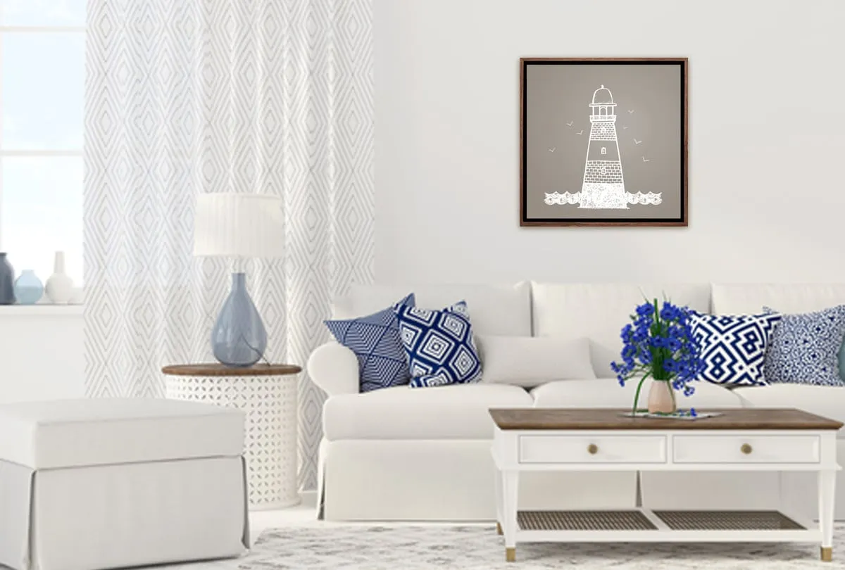 Lighthouse White on Beige | Canvas Wall Art Print