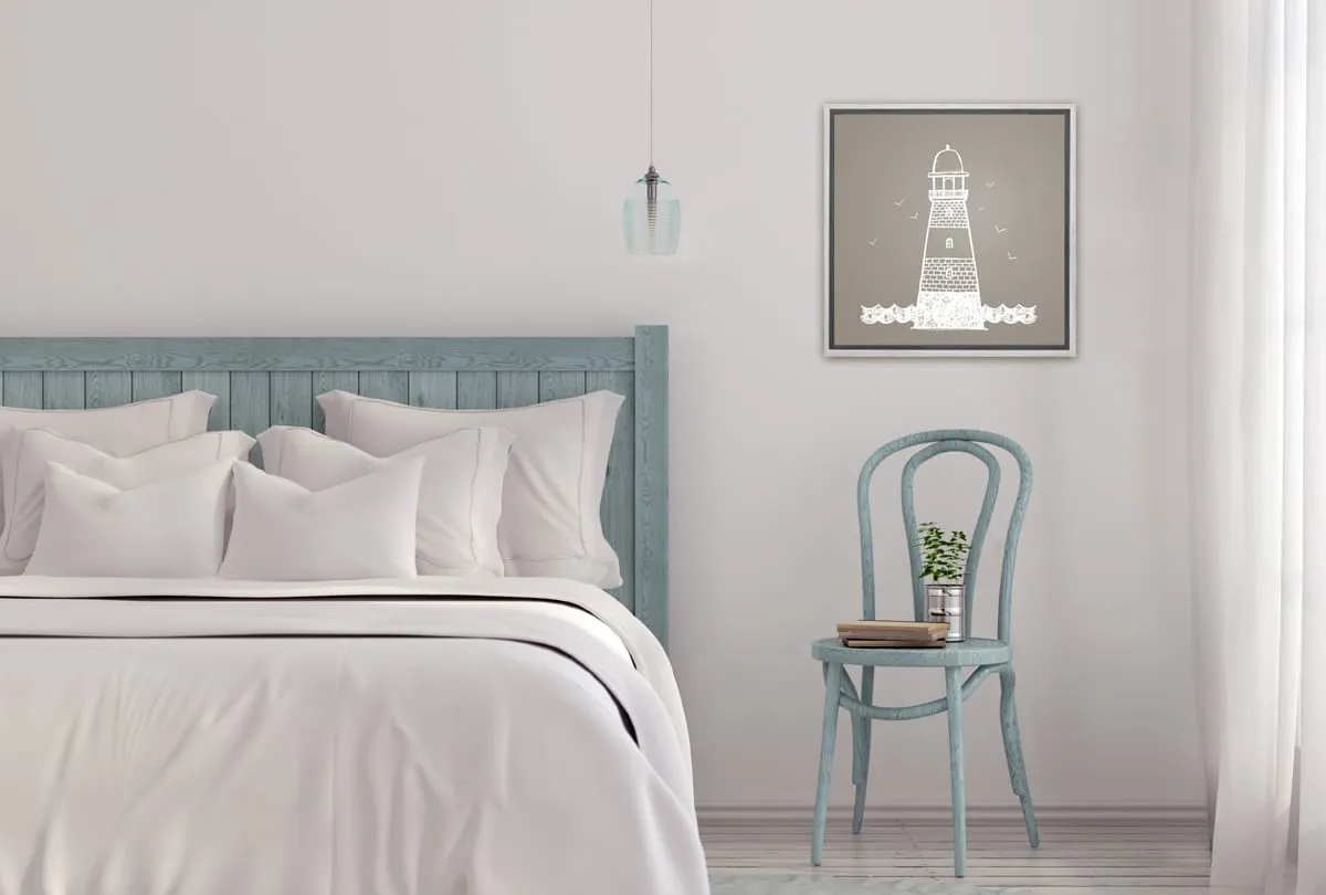 Lighthouse White on Beige | Canvas Wall Art Print