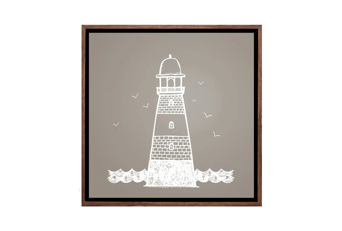 Lighthouse White on Beige | Canvas Wall Art Print