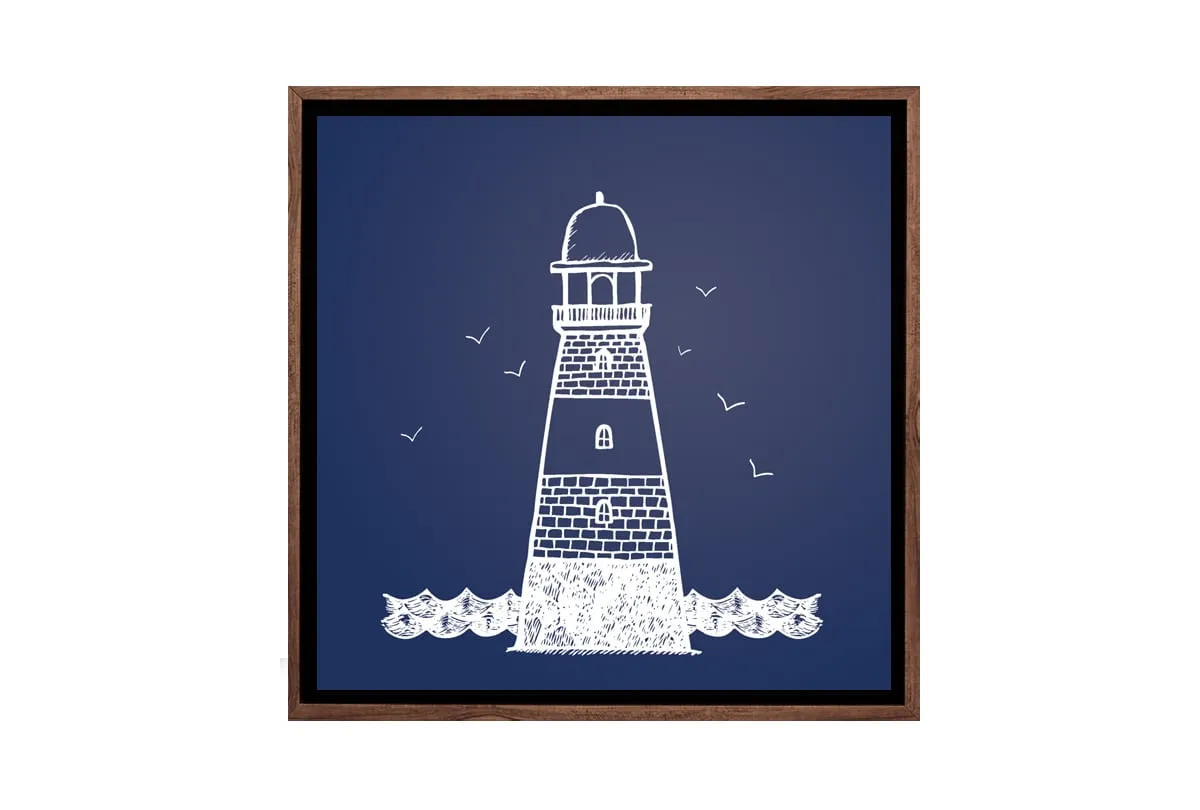 Lighthouse White on Navy | Canvas Wall Art Print