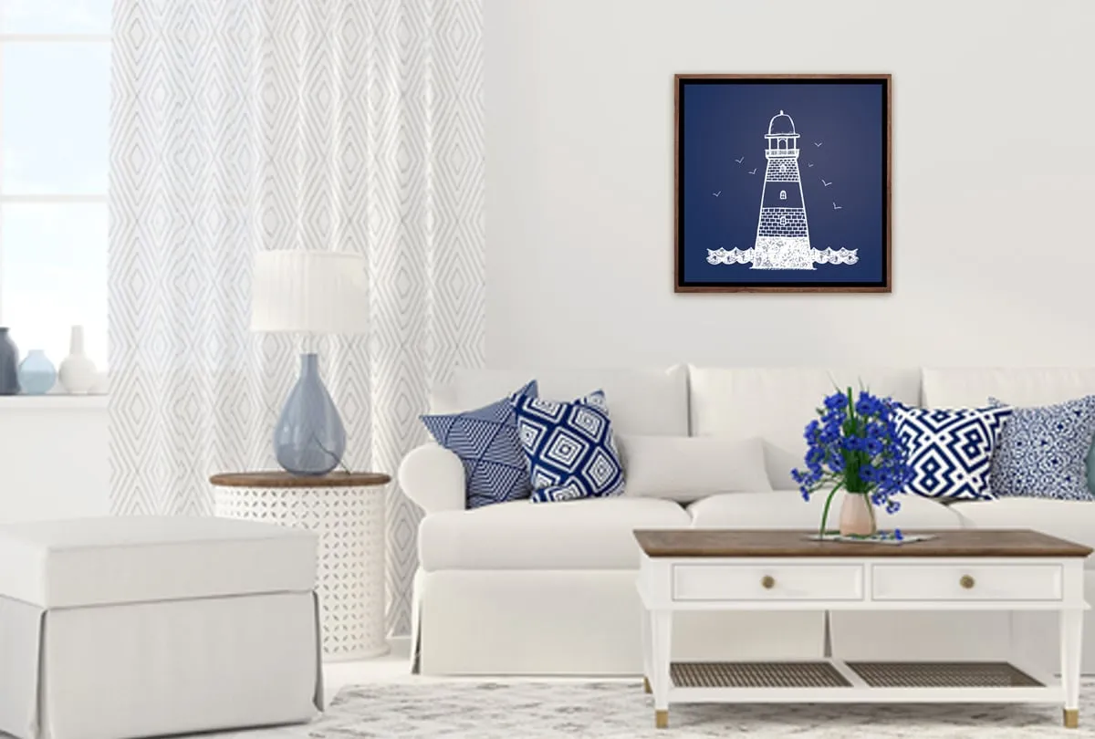 Lighthouse White on Navy | Canvas Wall Art Print