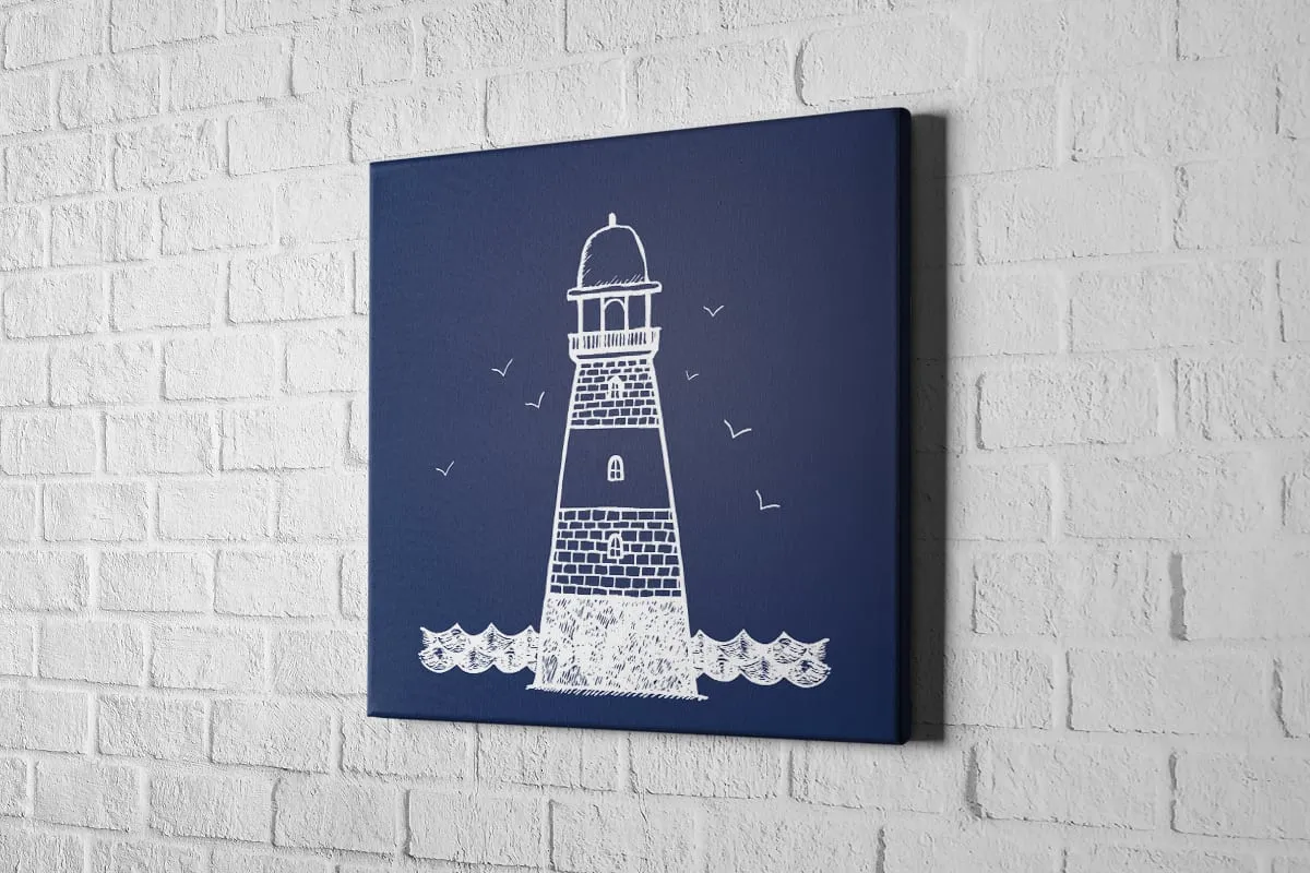 Lighthouse White on Navy | Canvas Wall Art Print