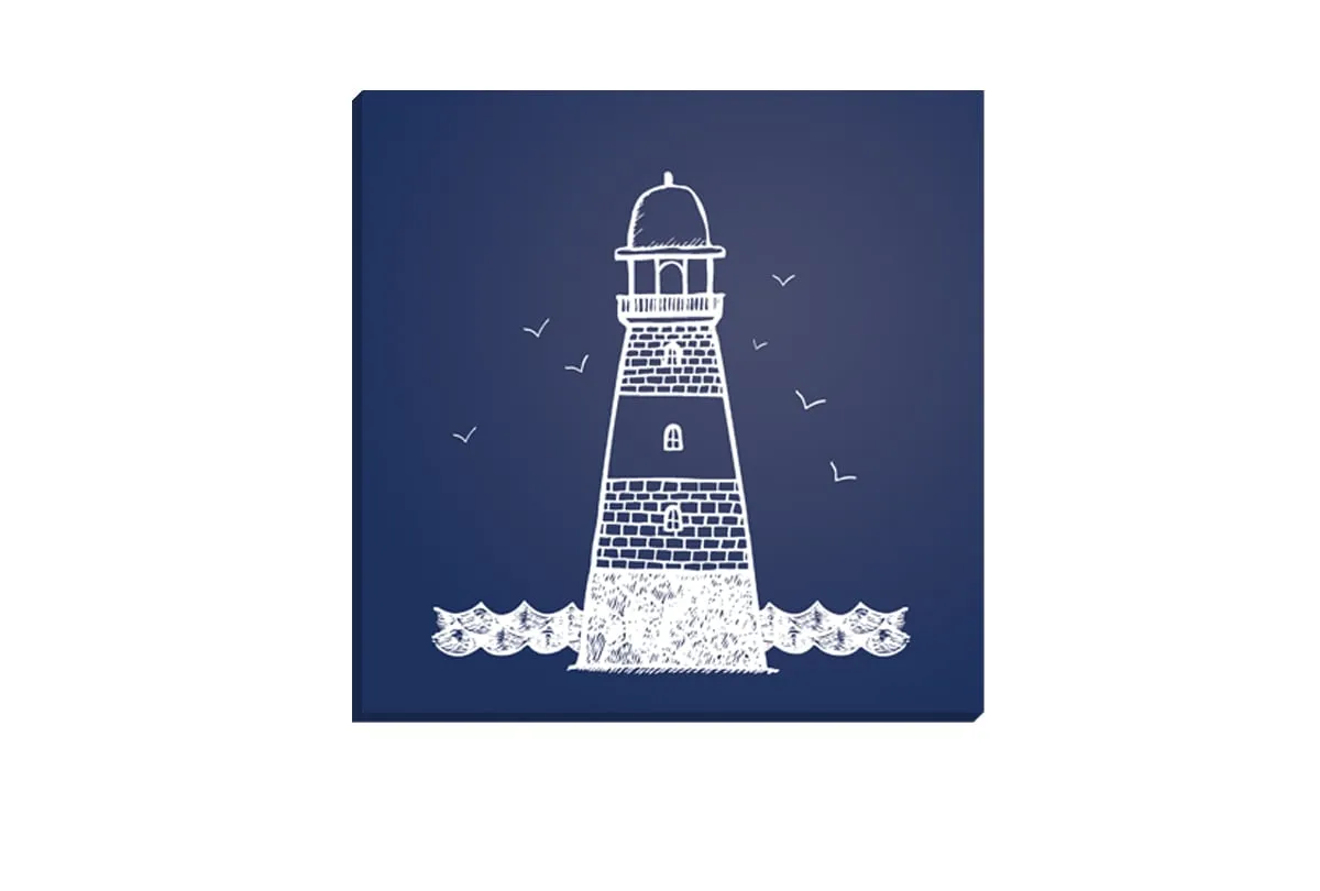 Lighthouse White on Navy | Canvas Wall Art Print