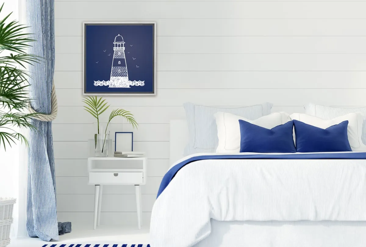 Lighthouse White on Navy | Canvas Wall Art Print