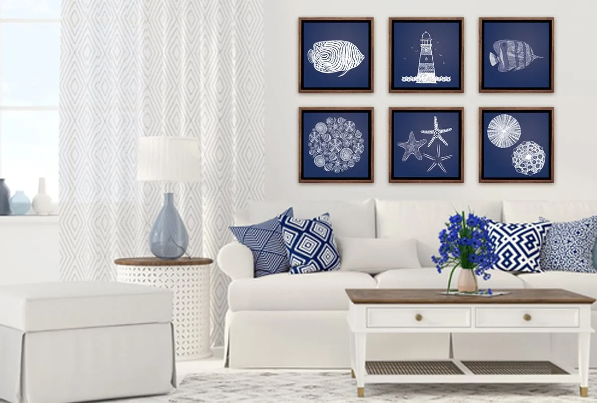 Lighthouse White on Navy | Canvas Wall Art Print