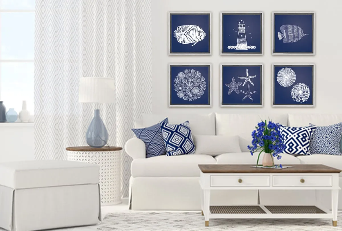 Lighthouse White on Navy | Canvas Wall Art Print