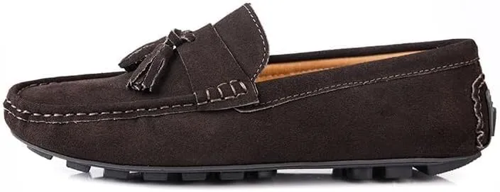 Loafers for Men Round Toe Nubuck Leather Driving Loafers with Tassel Flat Heel Slip Resistant Lightweight Prom Slip-on
