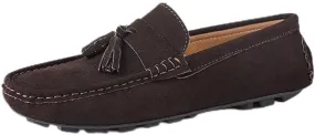 Loafers for Men Round Toe Nubuck Leather Driving Loafers with Tassel Flat Heel Slip Resistant Lightweight Prom Slip-on
