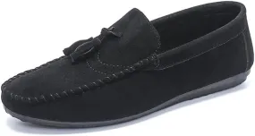 Loafers for Men Round Toe Nubuck Leather with Tassel Loafer Slip Resistant Flat Heel Anti-Slip Outdoor Wedding Slip-on