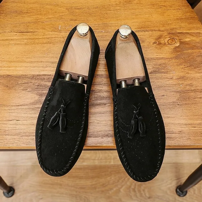 Loafers for Men Round Toe Nubuck Leather with Tassel Loafer Slip Resistant Flat Heel Anti-Slip Outdoor Wedding Slip-on