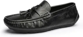 Loafers for Men Round Toe Vegan Leather with Tassel Driving Loafers Flat Heel Lightweight Anti-Slip Outdoor Classic Slip On