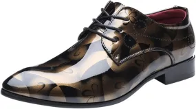 Men Fashion Dress Business Shoe Lace Up Slip On Walking Shoes Pointed Toe Floral Print Leather Low Heel Oxford Sneaker