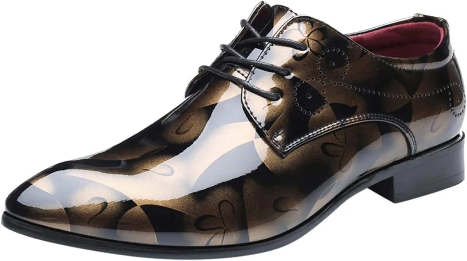 Men Fashion Dress Business Shoe Lace Up Slip On Walking Shoes Pointed Toe Floral Print Leather Low Heel Oxford Sneaker