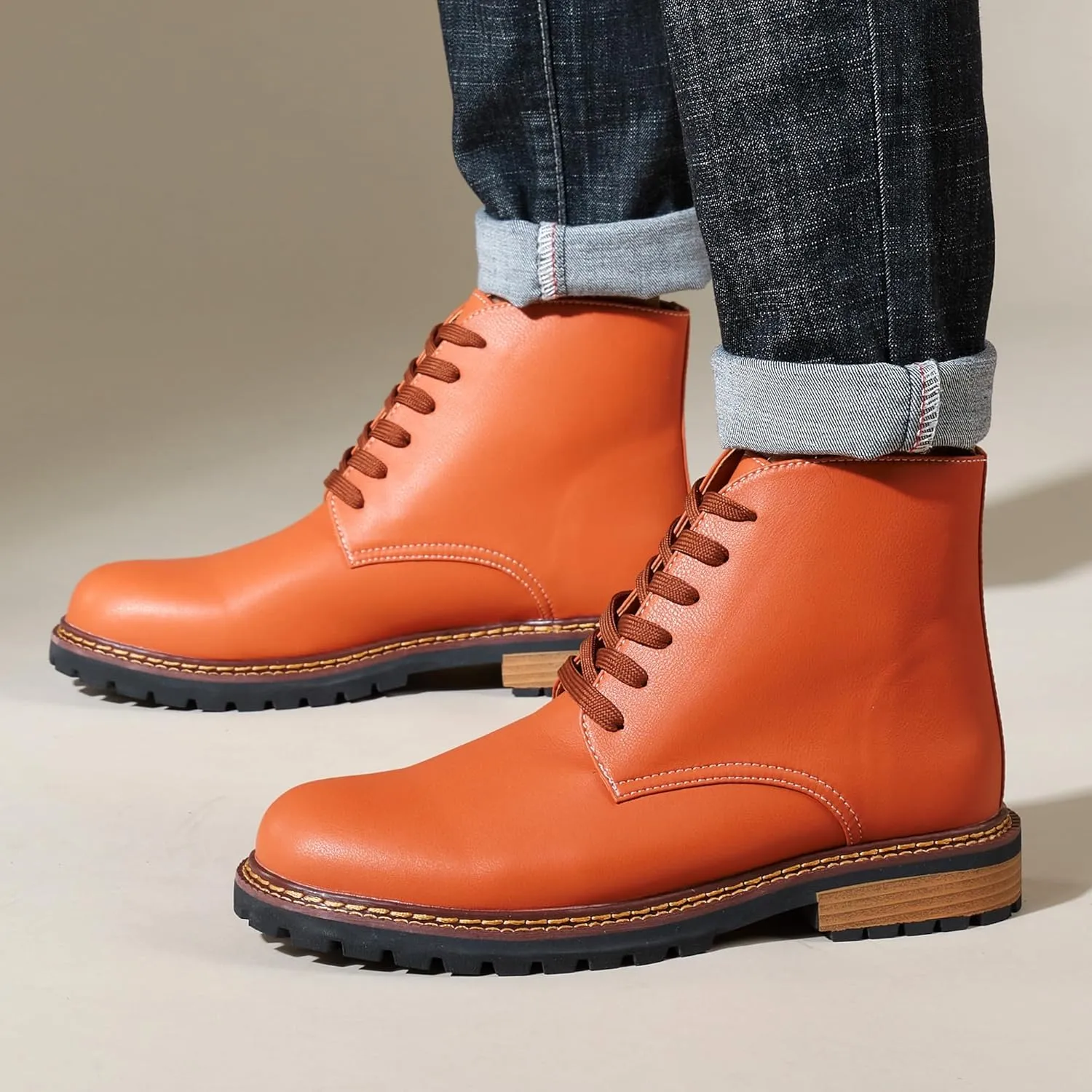 Men Leather Boots Plus Size High Top Oxford Dress Boots Leather Chukka Ankle Boot Business Shoes for Men