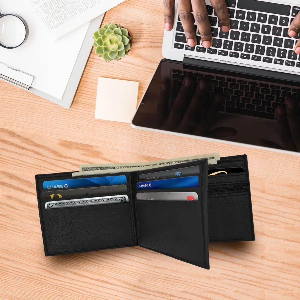 Men's ID Smooth Leather Bifold Wallet