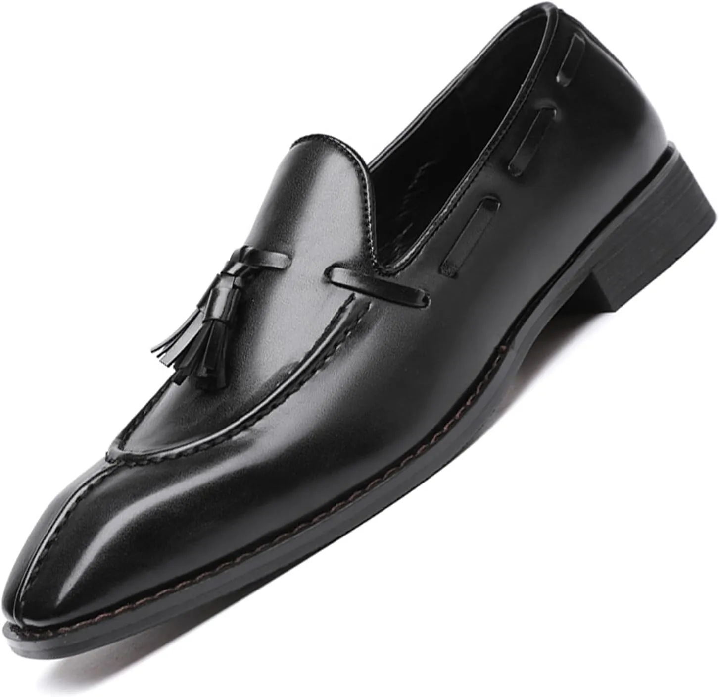 Men's Leather Tassel Dress Loafers Vintage Square Toe Slip-On Oxford Dress Shoes