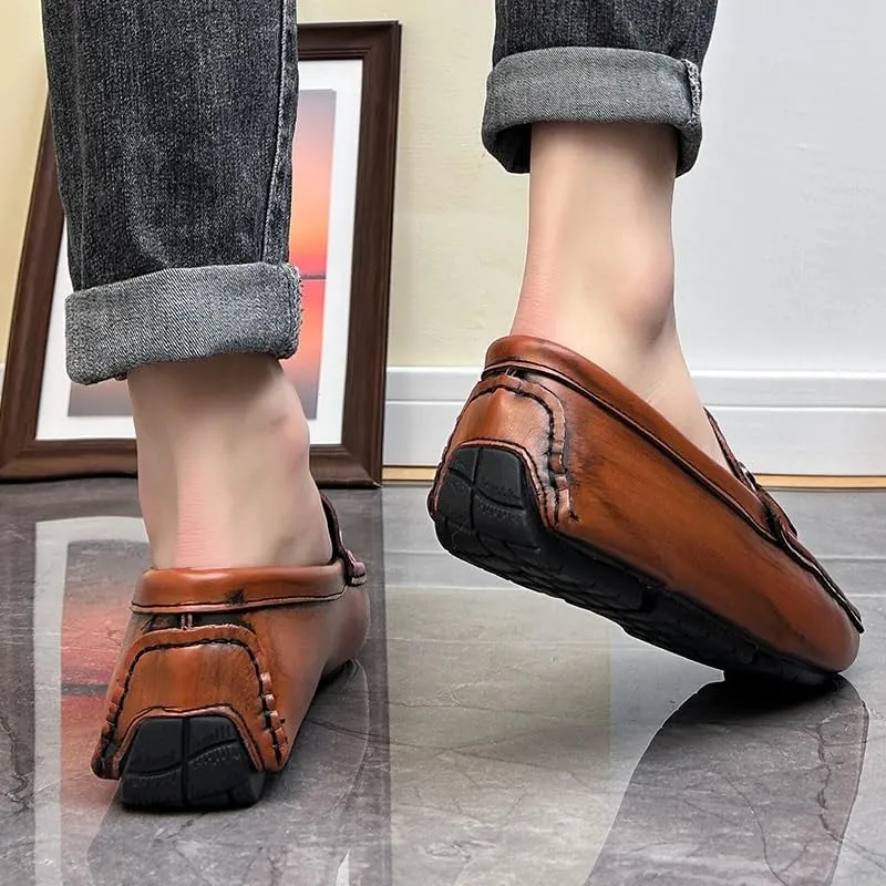 Men's Loafers Round Toe Vegan Leather Brogue Embossed with Tassel Driving Loafers Flexible Lightweight Comfortable Outdoor Slip On
