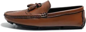Men's Loafers Round Toe Vegan Leather Brogue Embossed with Tassel Driving Loafers Flexible Lightweight Comfortable Outdoor Slip On