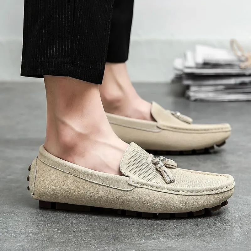 Mens Loafers Shoe Round Toe Faux Leather with Tassel Driving Style Loafer Anti-Slip Flexible Flat Heel Outdoor Slip-ons