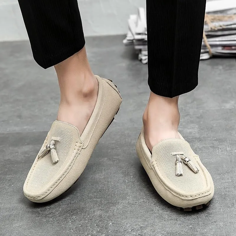 Mens Loafers Shoe Round Toe Faux Leather with Tassel Driving Style Loafer Anti-Slip Flexible Flat Heel Outdoor Slip-ons