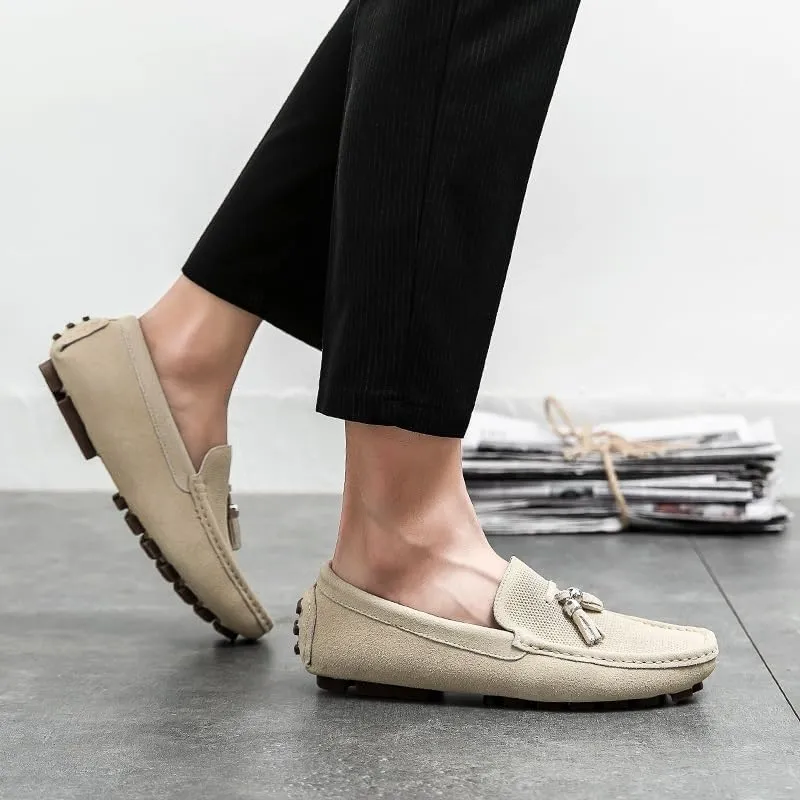 Mens Loafers Shoe Round Toe Faux Leather with Tassel Driving Style Loafer Anti-Slip Flexible Flat Heel Outdoor Slip-ons