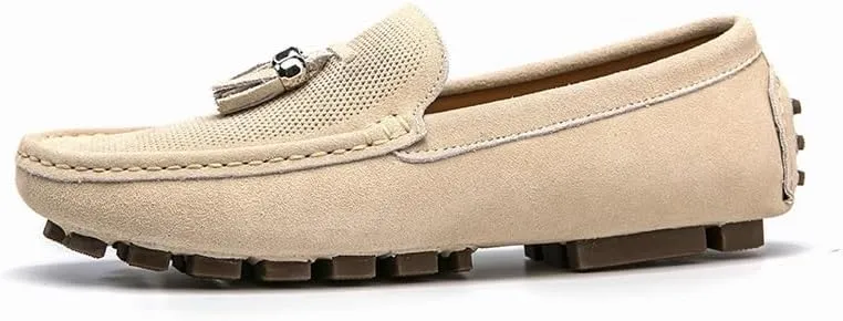 Mens Loafers Shoe Round Toe Faux Leather with Tassel Driving Style Loafer Anti-Slip Flexible Flat Heel Outdoor Slip-ons