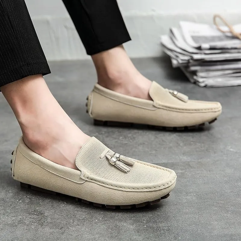 Mens Loafers Shoe Round Toe Faux Leather with Tassel Driving Style Loafer Anti-Slip Flexible Flat Heel Outdoor Slip-ons
