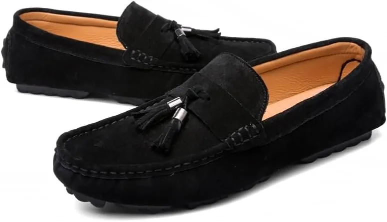 Mens Loafers Shoe Round Toe Solid Color with Tassel Suede Vamp Driving Loafers Anti-Slip Lightweight Comfortable Wedding Outdoor Slip-on