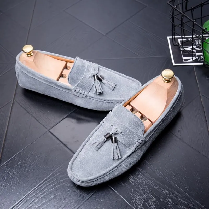 Mens Loafers Shoe Round Toe Solid Color with Tassel Suede Vamp Driving Loafers Anti-Slip Lightweight Comfortable Wedding Outdoor Slip-on