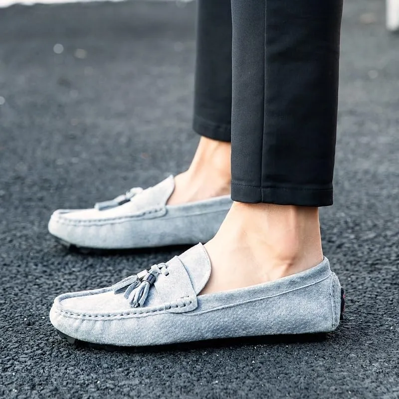 Mens Loafers Shoe Round Toe Solid Color with Tassel Suede Vamp Driving Loafers Anti-Slip Lightweight Comfortable Wedding Outdoor Slip-on