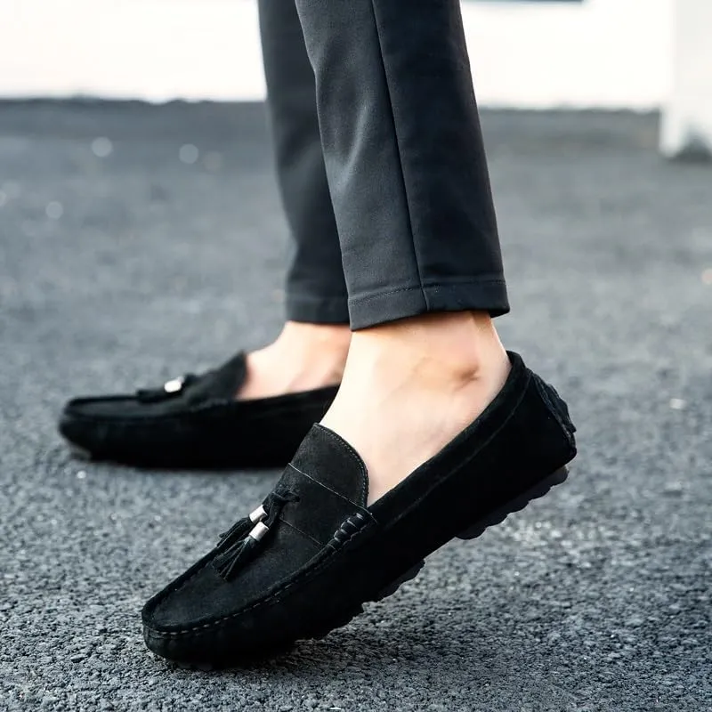 Mens Loafers Shoe Round Toe Solid Color with Tassel Suede Vamp Driving Loafers Anti-Slip Lightweight Comfortable Wedding Outdoor Slip-on