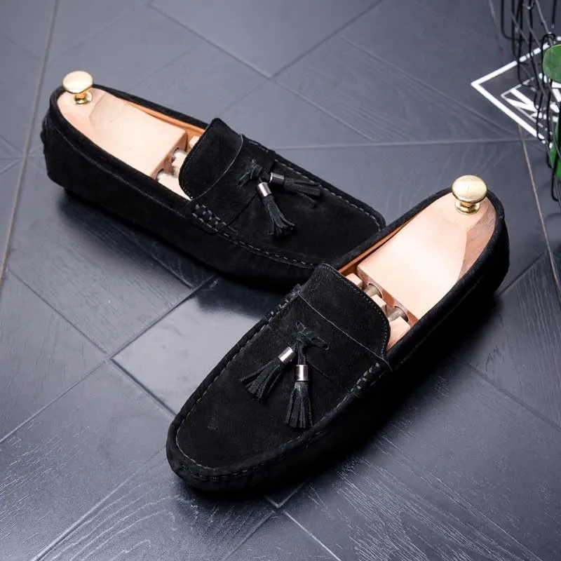 Mens Loafers Shoe Round Toe Solid Color with Tassel Suede Vamp Driving Loafers Anti-Slip Lightweight Comfortable Wedding Outdoor Slip-on