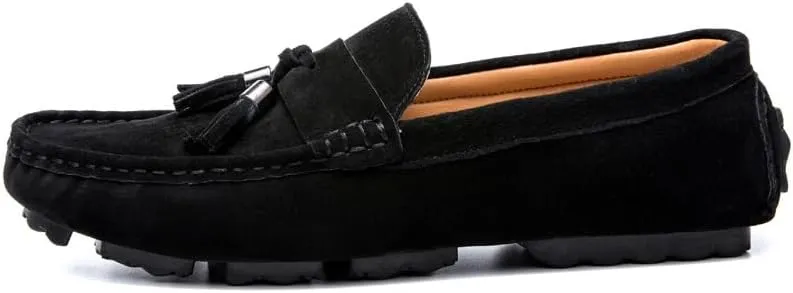Mens Loafers Shoe Round Toe Solid Color with Tassel Suede Vamp Driving Loafers Anti-Slip Lightweight Comfortable Wedding Outdoor Slip-on