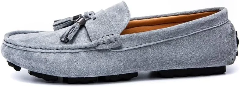 Mens Loafers Shoe Round Toe Solid Color with Tassel Suede Vamp Driving Loafers Anti-Slip Lightweight Comfortable Wedding Outdoor Slip-on