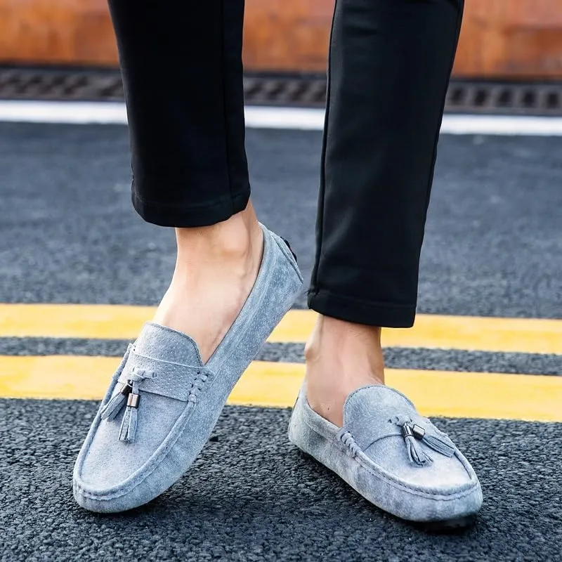 Mens Loafers Shoe Round Toe Solid Color with Tassel Suede Vamp Driving Loafers Anti-Slip Lightweight Comfortable Wedding Outdoor Slip-on