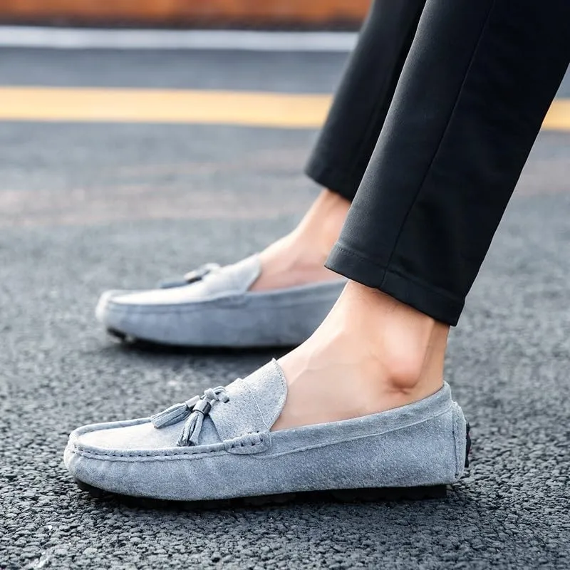 Mens Loafers Shoe Round Toe Solid Color with Tassel Suede Vamp Driving Loafers Anti-Slip Lightweight Comfortable Wedding Outdoor Slip-on