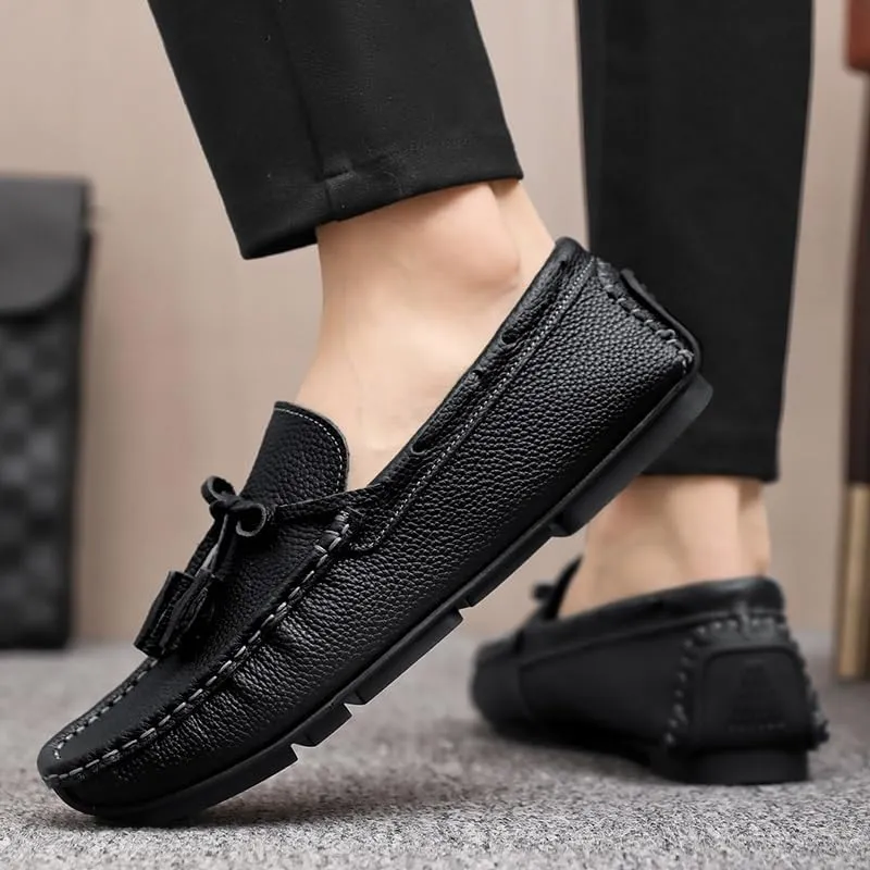 Men's Loafers Shoes Round Toe Tassel PU Leather Slip Resistant Flat Heel Flexible Prom Slip-on