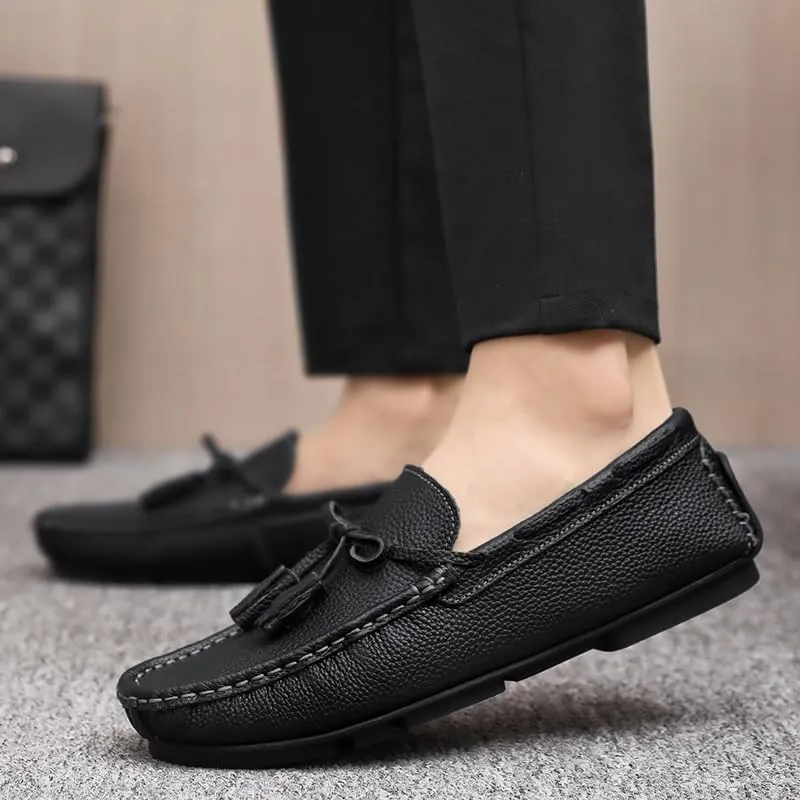 Men's Loafers Shoes Round Toe Tassel PU Leather Slip Resistant Flat Heel Flexible Prom Slip-on