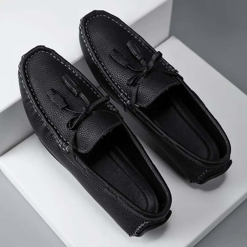 Men's Loafers Shoes Round Toe Tassel PU Leather Slip Resistant Flat Heel Flexible Prom Slip-on