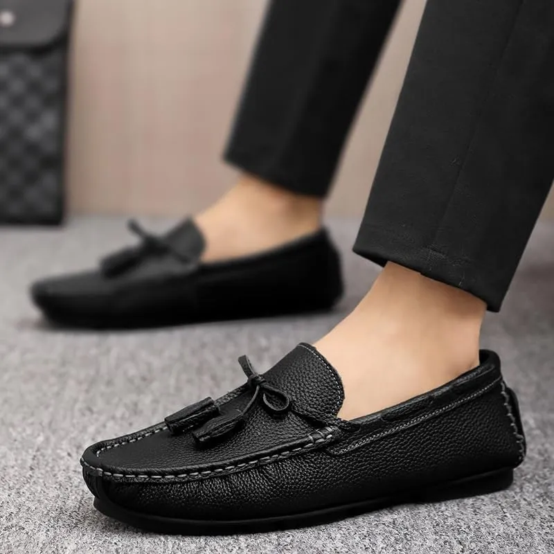 Men's Loafers Shoes Round Toe Tassel PU Leather Slip Resistant Flat Heel Flexible Prom Slip-on