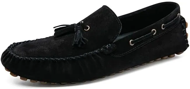 Men's Loafers Shoes Solid Color Round Toe Suede Vamp Tassel Driving Shoes Comfortable Slip Resistant Anti-Slip Fashion Slip-on