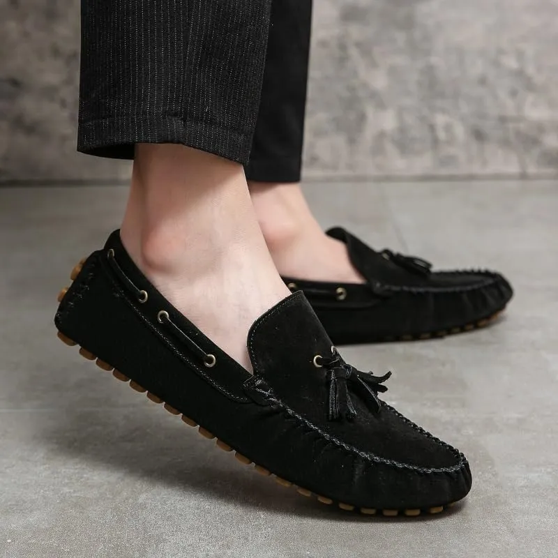 Men's Loafers Shoes Solid Color Round Toe Suede Vamp Tassel Driving Shoes Comfortable Slip Resistant Anti-Slip Fashion Slip-on