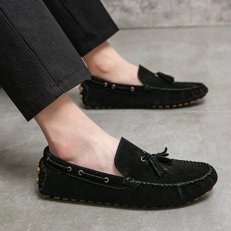 Men's Loafers Shoes Solid Color Round Toe Suede Vamp Tassel Driving Shoes Comfortable Slip Resistant Anti-Slip Fashion Slip-on