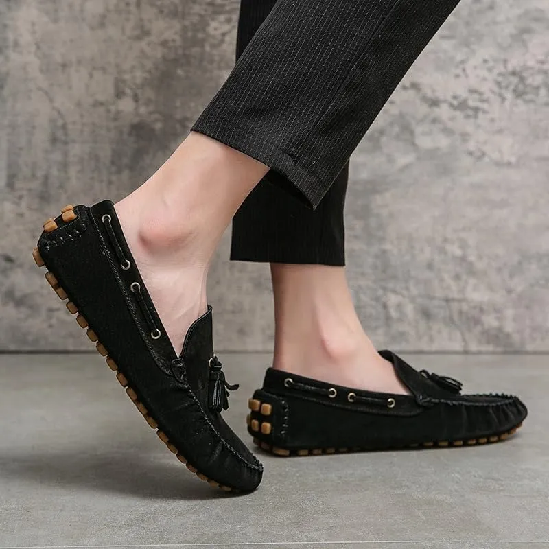 Men's Loafers Shoes Solid Color Round Toe Suede Vamp Tassel Driving Shoes Comfortable Slip Resistant Anti-Slip Fashion Slip-on