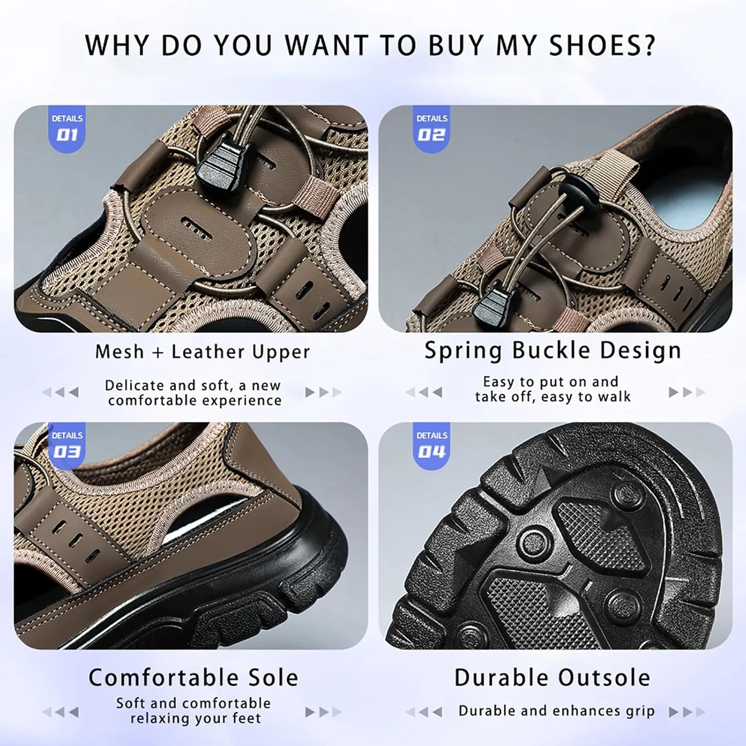 Men's Sport Hiking Sandals Outdoor Hiking Closed Toe Outdoor Athletic Walking Sandal for Lightweight Summer Beach Water Shoes
