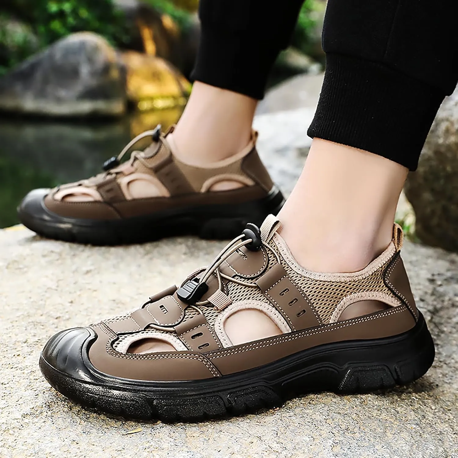 Men's Sport Hiking Sandals Outdoor Hiking Closed Toe Outdoor Athletic Walking Sandal for Lightweight Summer Beach Water Shoes