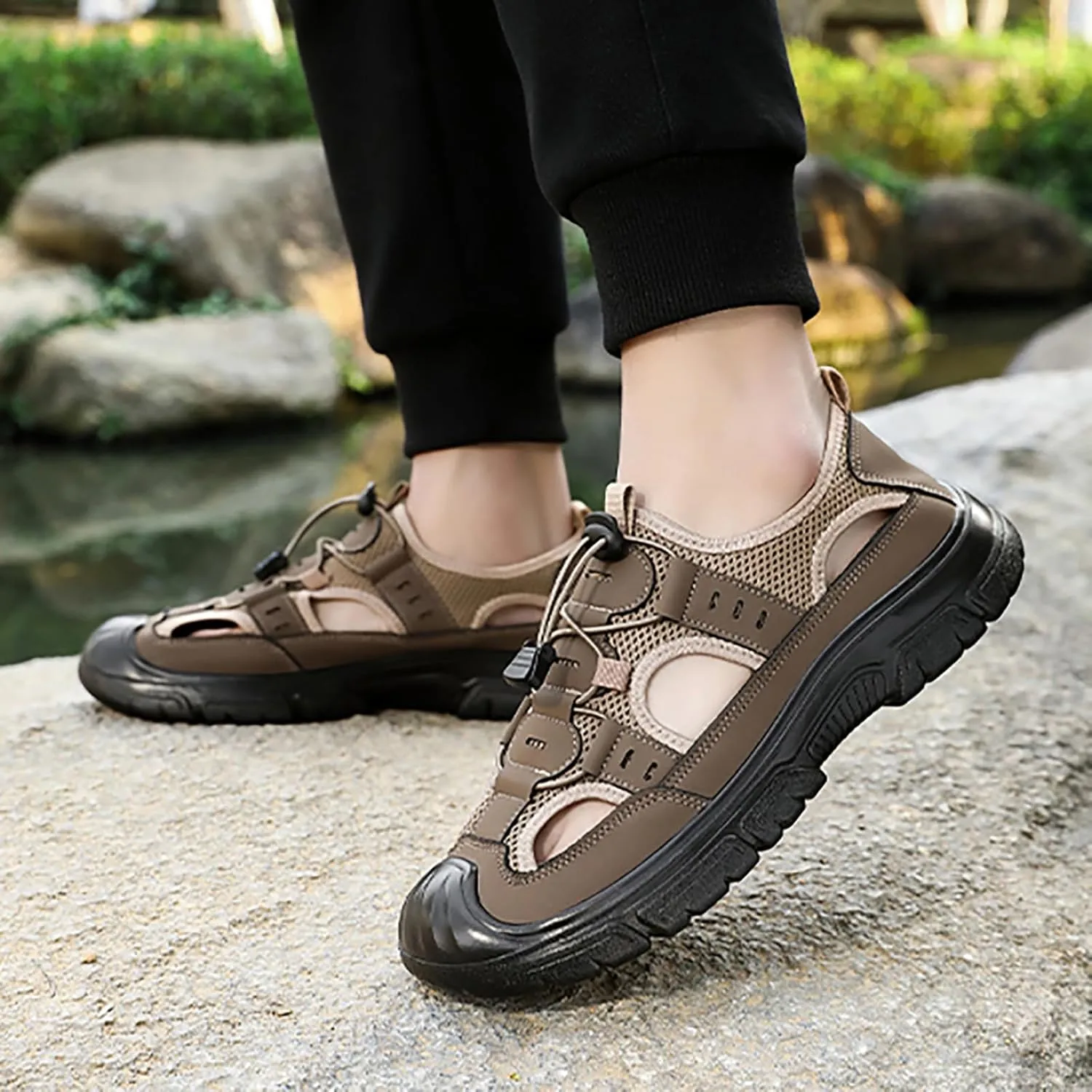 Men's Sport Hiking Sandals Outdoor Hiking Closed Toe Outdoor Athletic Walking Sandal for Lightweight Summer Beach Water Shoes